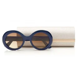 Jimmy Choo - Wendy - Blue Round Framed Sunglasses with Lurex Detailing - Sunglasses - Jimmy Choo Eyewear - Avvenice