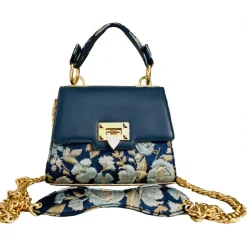Kristina MC - Mini Bag - Clutch Bag with Chain - Leather Floral Brocade Fabric - High Quality Leather - Avvenice