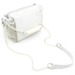 Laura B - Bauletto Mini - Leather and Mesh Bag - White - Strap Bag - Luxury High Quality Bag - Avvenice