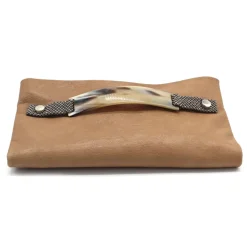 Laura B - Claudia Paper Case Clutch - Leather and Mesh Bag - Beige - Clutch Bag - Luxury High Quality Bag - Avvenice