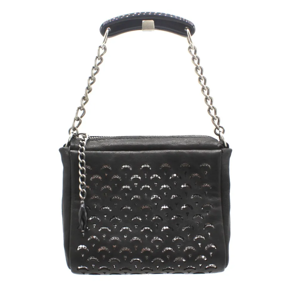Laura B - Jaipur Bauletto Mini - Leather and Mesh Bag - Black - Strap Bag - Luxury High Quality Bag - Avvenice