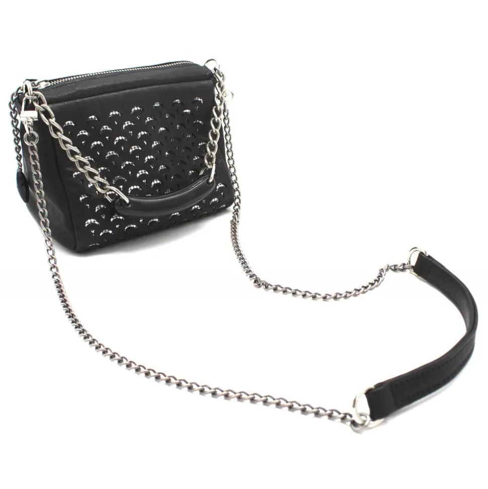 Laura B - Jaipur Bauletto Mini - Leather and Mesh Bag - Black - Strap Bag - Luxury High Quality Bag - Avvenice