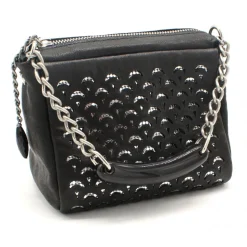 Laura B - Jaipur Bauletto Mini - Leather and Mesh Bag - Black - Strap Bag - Luxury High Quality Bag - Avvenice