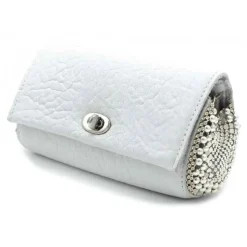 Laura B - Jaipur Clutch Bag - Leather and Mesh Bag - White - Belt Bag - Luxury High Quality Bag - Avvenice