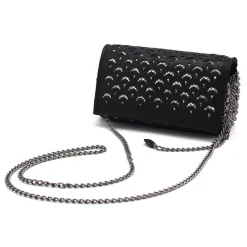 Laura B - Jaipur Clutch Bag - Leather and Mesh Bag - Black - Belt Bag - Luxury High Quality Bag - Avvenice