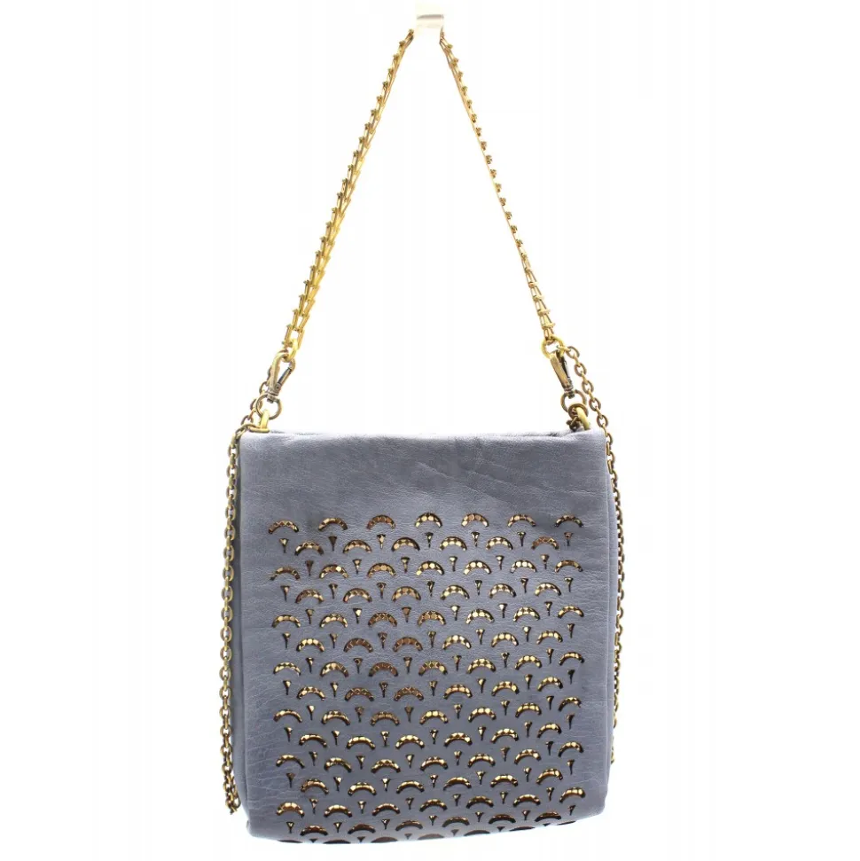 Laura B - Jaipur Disco Bag - Leather and Mesh Bag - Gray - Strap Bag - Luxury High Quality Bag - Avvenice