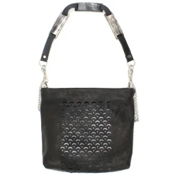 Laura B - Jaipur Strap Bag - Leather and Mesh Bag - Black - Strap Bag - Luxury High Quality Bag - Avvenice