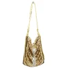 Laura B - Line Box Disco Bag - Leather and Mesh Bag - Gold - Strap Bag - Luxury High Quality Bag - Avvenice