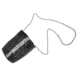 Laura B - Line Box Disco Bag - Leather and Mesh Bag - Black - Strap Bag - Luxury High Quality Bag - Avvenice