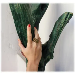 Laura B - Mercurio Basic Ring - Mesh Ring - Shiny Gold - Handmade Ring - Luxury High Quality - Avvenice