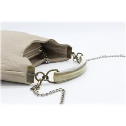 Laura B - Moon Horn Handbag - Leather and Mesh Bag - Sand - Strap Bag - Luxury High Quality Bag - Avvenice