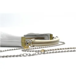 Laura B - Moon Horn Handbag - Leather and Mesh Bag - White - Strap Bag - Luxury High Quality Bag - Avvenice