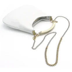 Laura B - Moon Horn Handbag - Leather and Mesh Bag - White - Strap Bag - Luxury High Quality Bag - Avvenice