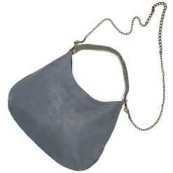 Laura B - Moon Shoulder Bag - Leather and Mesh Bag - Lamb - Grey - Shoudler Bag - Luxury High Quality Bag - Avvenice