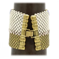 Laura B - Pyramid Cuff - Mesh and Swarovski Bracelet - Gold - Lilac Swarovski - Handmade Bracelet - Luxury High Quality - Avvenice