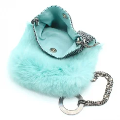 Laura B - Soft Mobile Bag - Lapin Bag with Net and Swarovski - Turquoise - Luxury High Quality Leather Bag - Avvenice