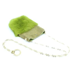 Laura B - Soft Mobile Bag - Lapin Bag with Net and Swarovski - Green - Luxury High Quality Leather Bag - Avvenice