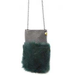 Laura B - Soft Mobile Bag - Lapin Bag with Net and Swarovski - Dark Green - Luxury High Quality Leather Bag - Avvenice
