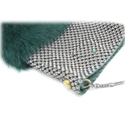 Laura B - Soft Mobile Bag - Lapin Bag with Net and Swarovski - Dark Green - Luxury High Quality Leather Bag - Avvenice