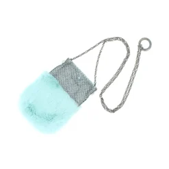 Laura B - Soft Mobile Bag - Lapin Bag with Net and Swarovski - Light Blue - Luxury High Quality Leather Bag - Avvenice