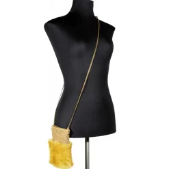 Laura B - Soft Mobile Bag - Lapin Bag with Net and Swarovski - Mustard Yellow - Luxury High Quality Leather Bag - Avvenice