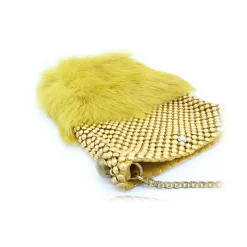 Laura B - Soft Mobile Bag - Lapin Bag with Net and Swarovski - Mustard Yellow - Luxury High Quality Leather Bag - Avvenice