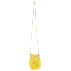 Laura B - Soft Mobile Bag - Lapin Bag with Net and Swarovski - Mustard Yellow - Luxury High Quality Leather Bag - Avvenice