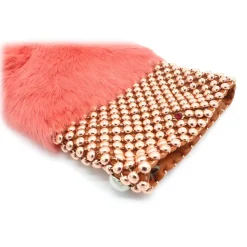 Laura B - Soft Mobile Bag - Lapin Bag with Net and Swarovski - Orange - Luxury High Quality Leather Bag - Avvenice