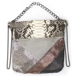 Laura B - Thea Clutch Bag - Natural Python Leather - Rose Silver White - Luxury High Quality Bag - Avvenice