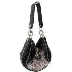 Laura B - U Turn Croco Hand - Black Croco - Black Silver White - Strap Bag - Luxury High Quality Bag - Avvenice