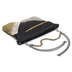 Laura B - Zoe Clutch Bag - Black Croco - Black Gold White Silver - Luxury High Quality Bag - Avvenice