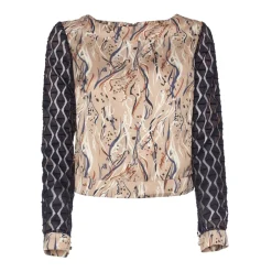 Leda Di Marti - Beige Satin Top with Sleeves - Leda Collection - Haute Couture Made in Italy - Luxury High Quality Top - Avvenice