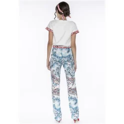 Leda Di Marti - Capodoglio Trousers - Ocean Print - Haute Couture Made in Italy - Luxury High Quality Dress - Avvenice