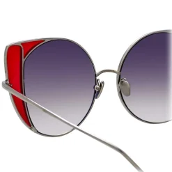 Linda Farrow - 854 C5 Cat Eye Sunglasses - White Gold and Crimson - Linda Farrow Eyewear - Avvenice