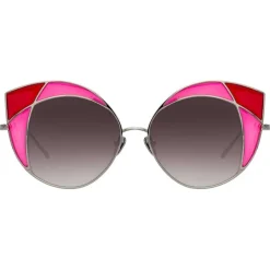 Linda Farrow - 856 C5 Cat Eye Sunglasses - Yellow Gold and Crimson with Pink Frame - Linda Farrow Eyewear - Avvenice