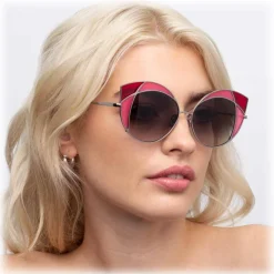 Linda Farrow - 856 C5 Cat Eye Sunglasses - Yellow Gold and Crimson with Pink Frame - Linda Farrow Eyewear - Avvenice