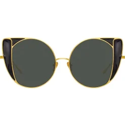 Linda Farrow - 854 C1 Cat Eye Sunglasses - Yellow Gold and Black - Linda Farrow Eyewear - Avvenice