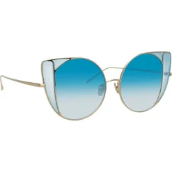 Linda Farrow - 854 C7 Cat Eye Sunglasses - Light Gold and Blue - Linda Farrow Eyewear - Avvenice