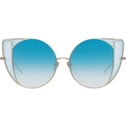 Linda Farrow - 854 C7 Cat Eye Sunglasses - Light Gold and Blue - Linda Farrow Eyewear - Avvenice