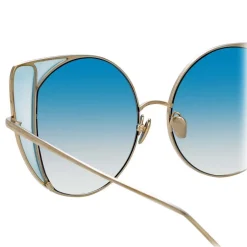 Linda Farrow - 854 C7 Cat Eye Sunglasses - Light Gold and Blue - Linda Farrow Eyewear - Avvenice