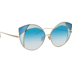 Linda Farrow - 856 C7 Cat Eye Sunglasses - Light Gold and Dark Blue Frame - Linda Farrow Eyewear - Avvenice