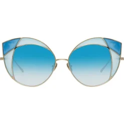Linda Farrow - 856 C7 Cat Eye Sunglasses - Light Gold and Dark Blue Frame - Linda Farrow Eyewear - Avvenice