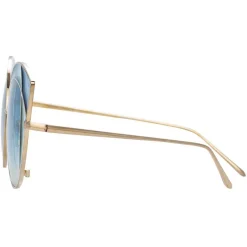 Linda Farrow - 856 C7 Cat Eye Sunglasses - Light Gold and Dark Blue Frame - Linda Farrow Eyewear - Avvenice