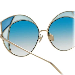 Linda Farrow - 856 C7 Cat Eye Sunglasses - Light Gold and Dark Blue Frame - Linda Farrow Eyewear - Avvenice