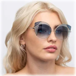 Linda Farrow - 856 C7 Cat Eye Sunglasses - Light Gold and Dark Blue Frame - Linda Farrow Eyewear - Avvenice