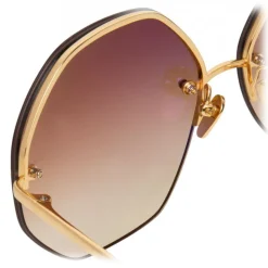 Linda Farrow - 567 C5 Oversized Sunglasses - Gold - Linda Farrow Eyewear - Negin Mrsalehi Official - Avvenice