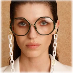 Linda Farrow - Alona Hexagon Optical Glasses in Green - LFL901C23OPT - Linda Farrow Eyewear - Avvenice