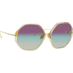 Linda Farrow - Alona Hexagon Sunglasses in Truffle - LFLC901C7SUN - Linda Farrow Eyewear - Avvenice