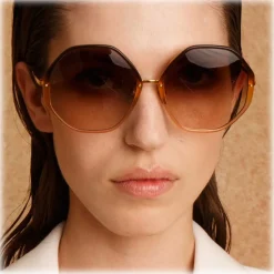 Linda Farrow - Alona Hexagon Sunglasses in Gradient Brown - LFL901C22SUN - Linda Farrow Eyewear - Avvenice