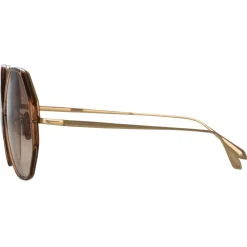 Linda Farrow - Alona Hexagon Sunglasses in Tobacco - LFL901C22SUN - Linda Farrow Eyewear - Avvenice